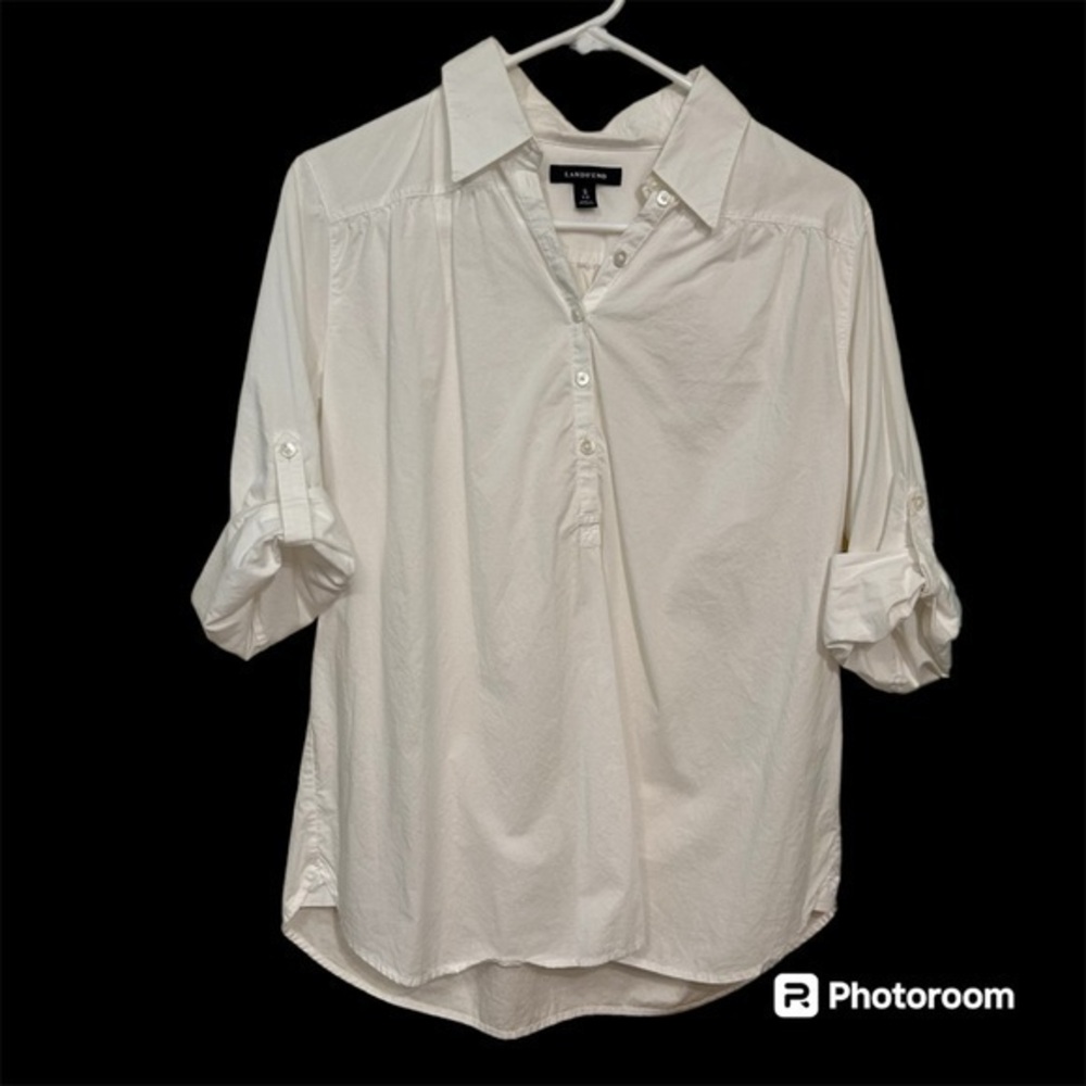 100% Cotton Henley Style Pullover Blouse Lands’ End